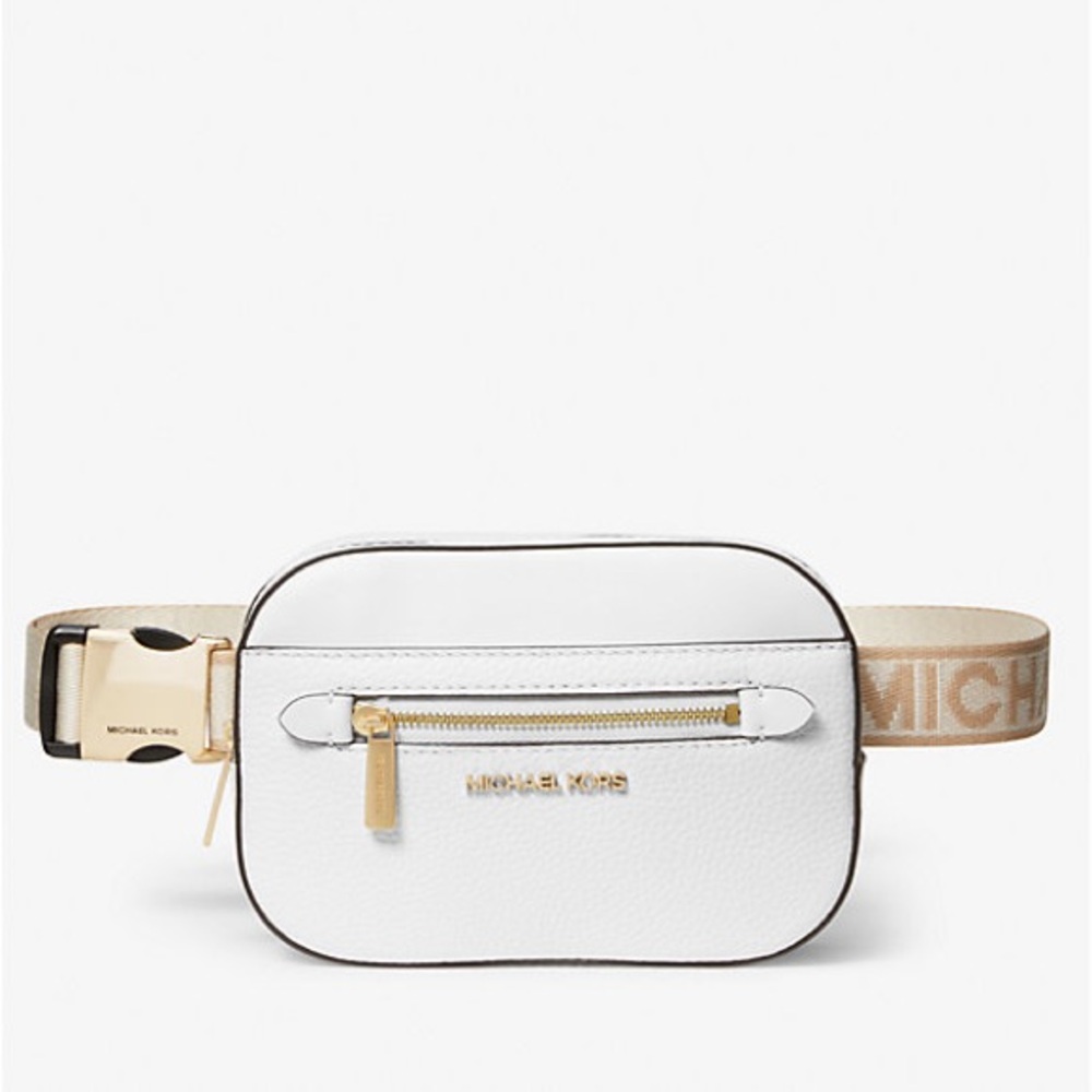 Jet Set Small Pebbled Leather Belt Bag in White